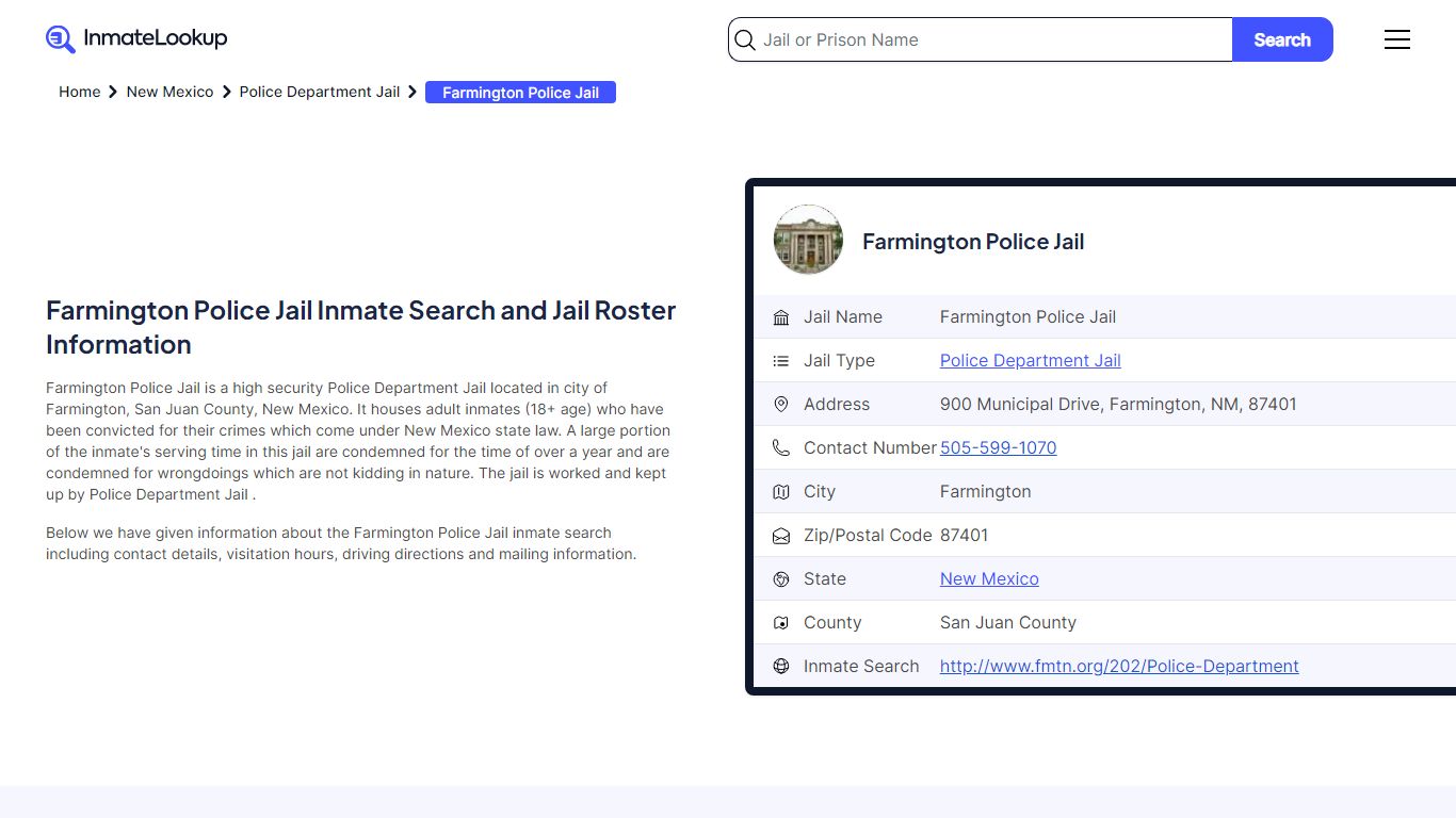 Farmington Police Jail (NM) Inmate Search New Mexico - Inmate Lookup
